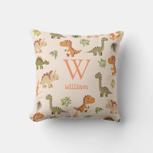 Cute Dinosaur Pattern Monogram Name Nursery Cushion