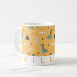 Cute Dinosaur Pattern Mug | Personalised Kids Gift<br><div class="desc">Make every sip an adventure with this adorable dinosaur-themed mug! Featuring a playful pattern of green dinos on a warm mustard-yellow background, it’s the perfect mix of fun and style. Add a personalised name at the bottom to make it extra special. Ideal as a gift for kids, dino lovers, or...</div>