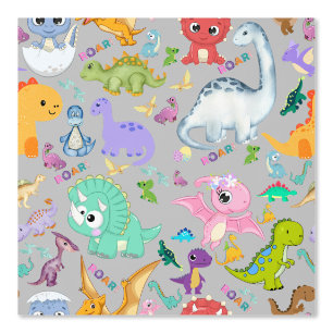Cute Dinosaur Pattern on Grey Wallpaper