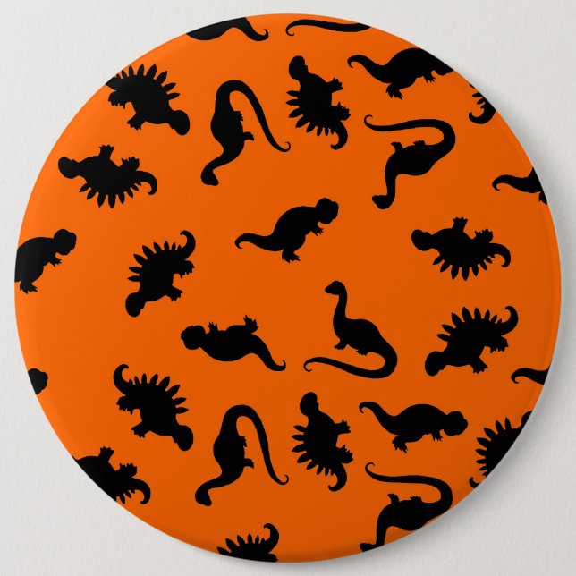 Cute Dinosaur Pattern on Orange 6 Cm Round Badge (Front)