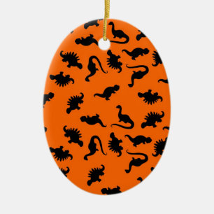 Cute Dinosaur Pattern on Orange Ceramic Ornament