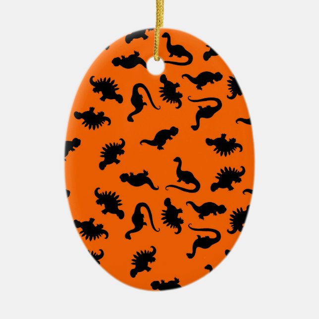Cute Dinosaur Pattern on Orange Ceramic Ornament (Front)