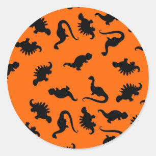 Cute Dinosaur Pattern on Orange Classic Round Sticker