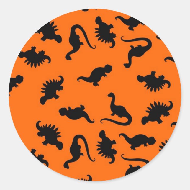 Cute Dinosaur Pattern on Orange Classic Round Sticker (Front)