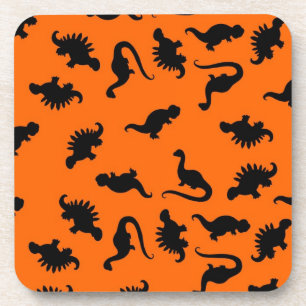 Cute Dinosaur Pattern on Orange Coaster