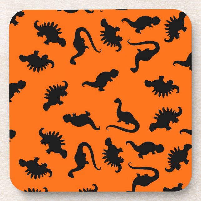 Cute Dinosaur Pattern on Orange Coaster (Front)