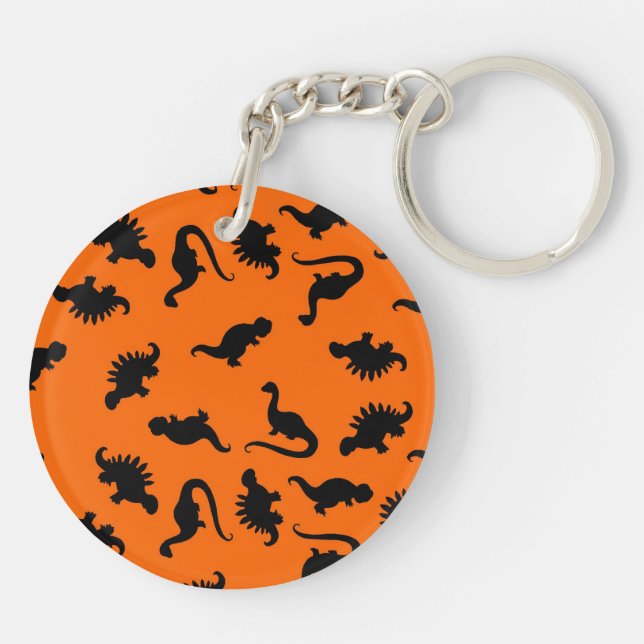 Cute Dinosaur Pattern on Orange Key Ring (Back)