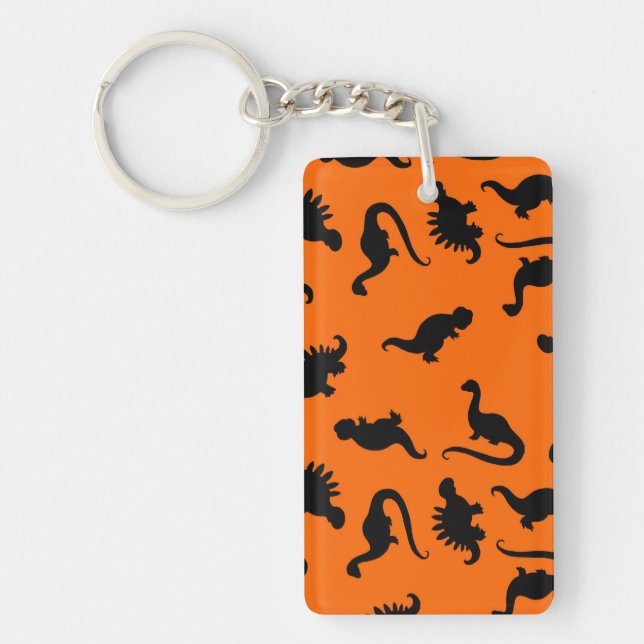 Cute Dinosaur Pattern on Orange Key Ring (Front)