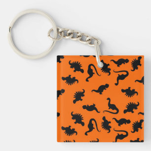 Cute Dinosaur Pattern on Orange Key Ring