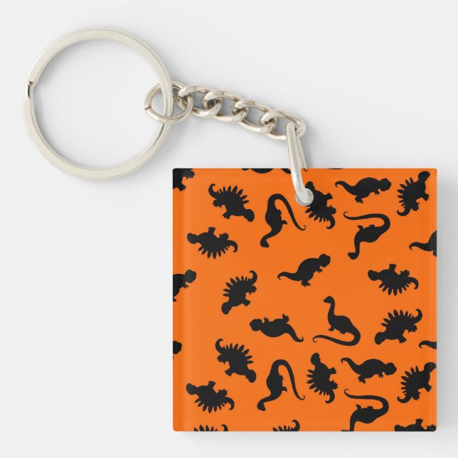 Cute Dinosaur Pattern on Orange Key Ring (Front)