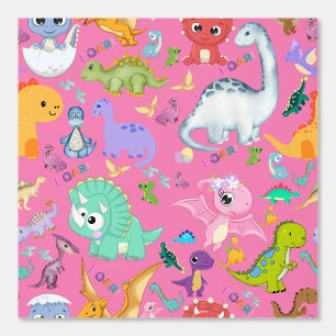 Cute Dinosaur Pattern on Pink   Wallpaper