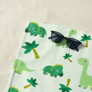 Cute Dinosaur Pattern on White Beach Towel