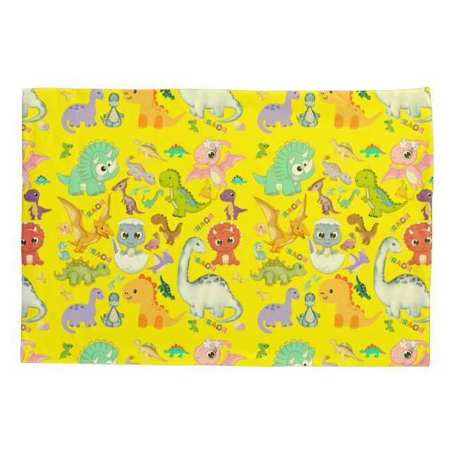 Cute Dinosaur Pattern on Yellow | Pillowcase (Back)