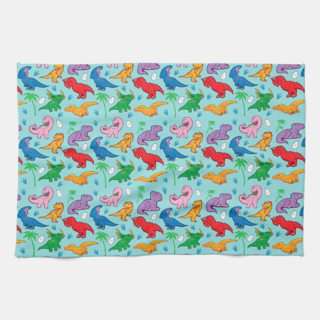 Cute Dinosaur Pattern Tea Towel (Horizontal)