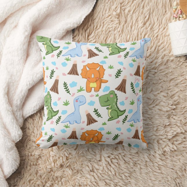 Cute Dinosaur Pattern Watercolor Design Cushion (Blanket)
