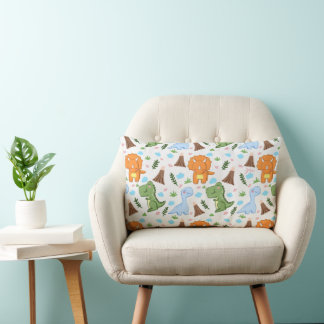 Cute Dinosaur Pattern Watercolor Design Lumbar Cushion