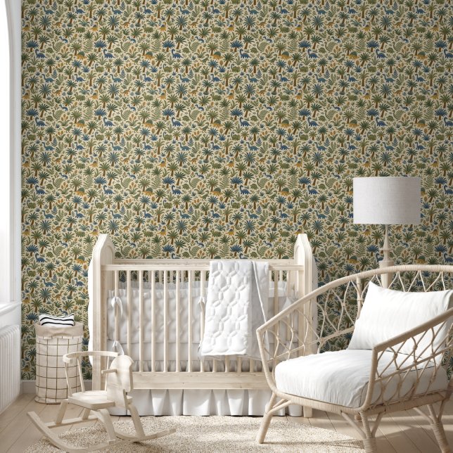 Cute Dinosaur Pattern with Palm Trees Wallpaper (Kids)