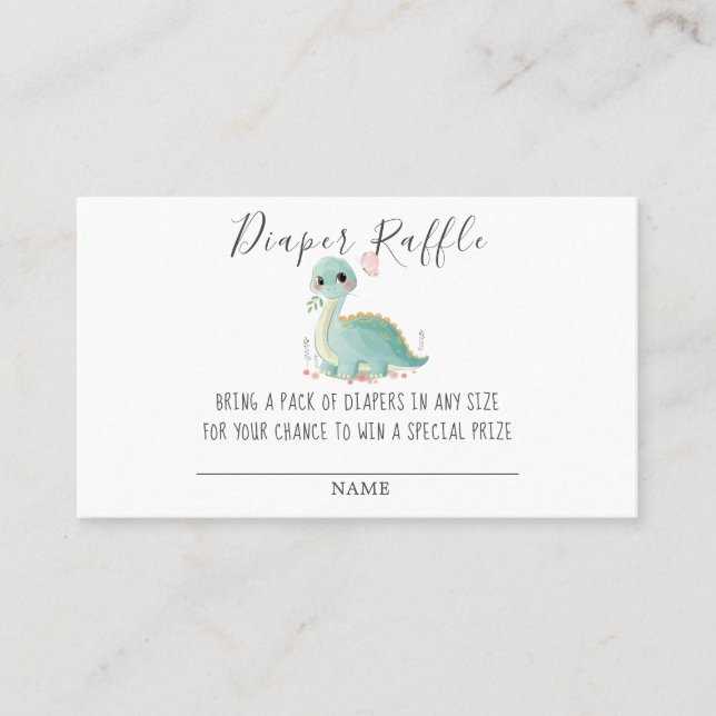 Cute Dinosaur Peony Diaper Raffle Baby Shower  Bus Business Card (Front)