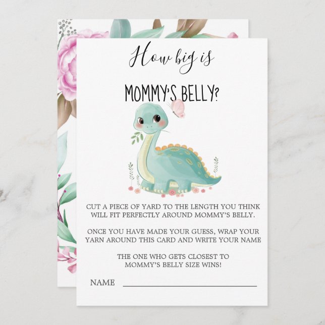 Cute Dinosaur Peony How Big Is Mummy’s Belly Cards (Front/Back)