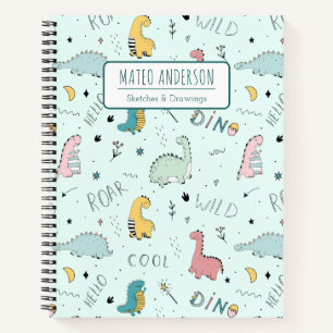 Cute Dinosaur Personalised Kid Sketchbook Notebook