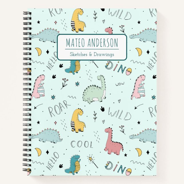 Cute Dinosaur Personalised Kid Sketchbook  Notebook (Front)