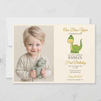 Cute Dinosaur Photo 1st Birthday Party Invitation