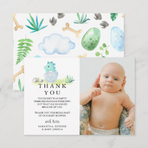 Cute Dinosaur Photo Baby Shower Thank You Card