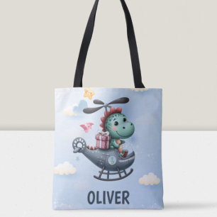 Cute Dinosaur Pilot Flying Charming Helicopter Tote Bag
