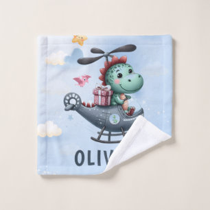 Cute Dinosaur Pilot Flying Charming Helicopter Wash Cloth