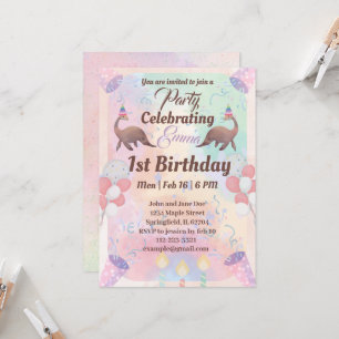 Cute dinosaur pink colour kids 1st birthday  invitation