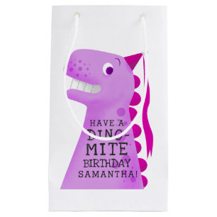 Cute Dinosaur Pink Personalised Birthday Small Gift Bag