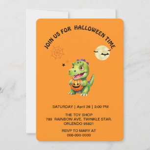 Cute Dinosaur play pumpkin trick o treat halloween Invitation