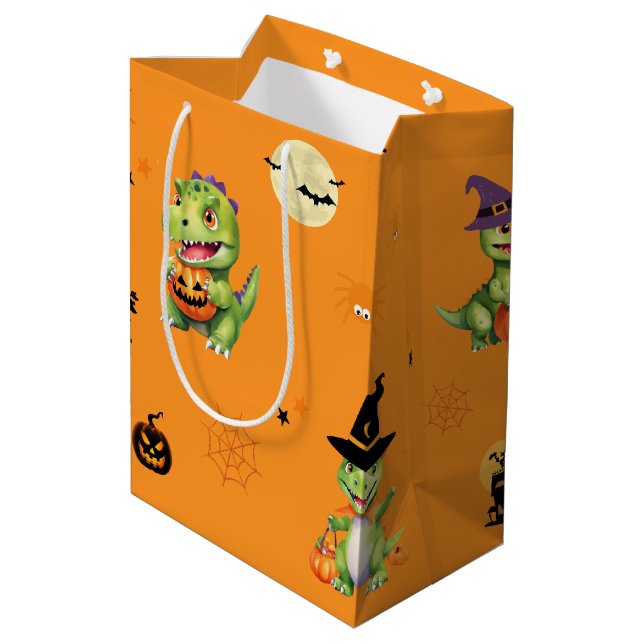 Cute Dinosaur play pumpkin trick o treat halloween Medium Gift Bag (Back Angled)