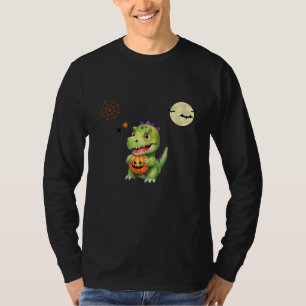 Cute Dinosaur play pumpkin trick o treat halloween T-Shirt