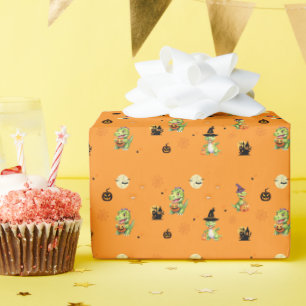 Cute Dinosaur play pumpkin trick o treat halloween Wrapping Paper