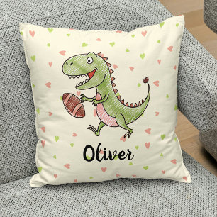 Cute Dinosaur Playing Football Personalised Cushion