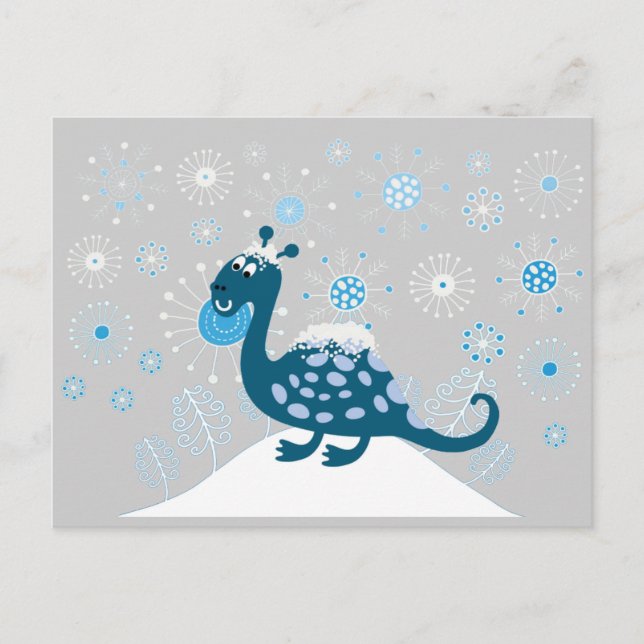 Cute Dinosaur Playing in the Snow! Postcard (Front)