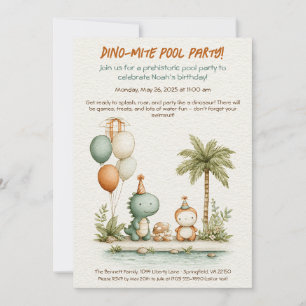 Cute Dinosaur Pool Party Birthday Invitation 
