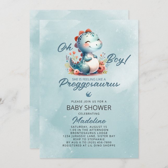 Cute Dinosaur Preggosaurus Baby Shower Invitation (Front/Back)