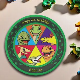 Cute Dinosaur Prehistoric Colourful Cartoon Party Paper Plate