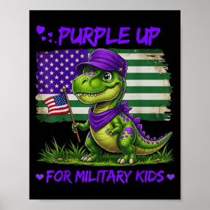 Cute Dinosaur Purple Up Day Month of the Military Poster