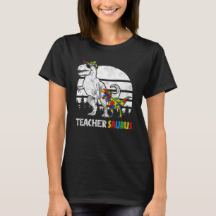 Cute Dinosaur Puzzle Teachersaurus Autism Awarenes T-Shirt