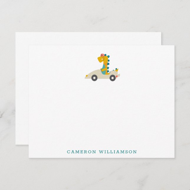 Cute Dinosaur Race Car Personalised Stationery Thank You Card (Front/Back)