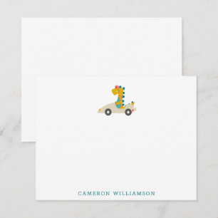 Cute Dinosaur Race Car Personalised Stationery Thank You Card