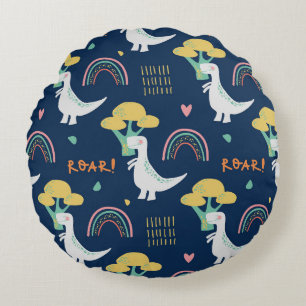 Cute Dinosaur & Rainbow "ROAR!" Pattern Round Cushion