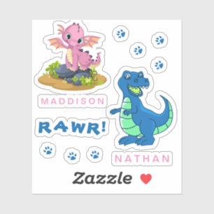 Cute Dinosaur RAWR Name Custom-Cut Vinyl Sticker