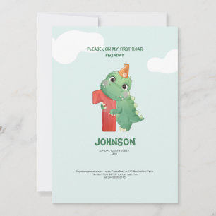 cute dinosaur rawr party 1st birthday invitation