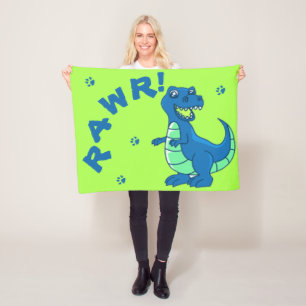 Cute Dinosaur RAWR Paw Green Blue Kids Fleece Blanket