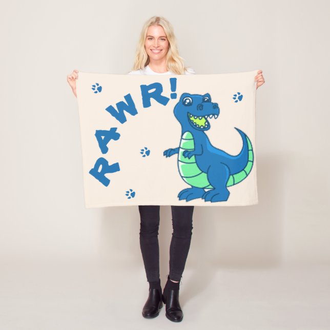 Cute Dinosaur  RAWR Paw Green Blue Kids Fleece Blanket (In Situ)