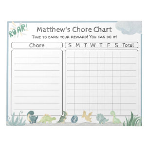 Cute Dinosaur Reward Chart Personalised Tear Away  Notepad